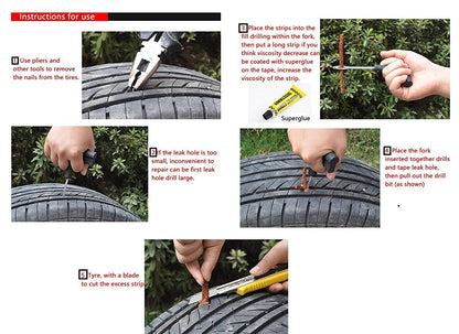 Tubeless Tyre Puncture Repair Kit with Piller and Solution